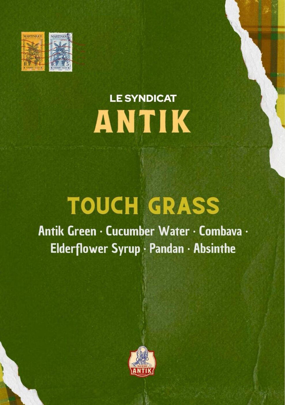 Fiche du cocktail Touch Grass, Le Syndicat x ANTIK, sur Antik Green